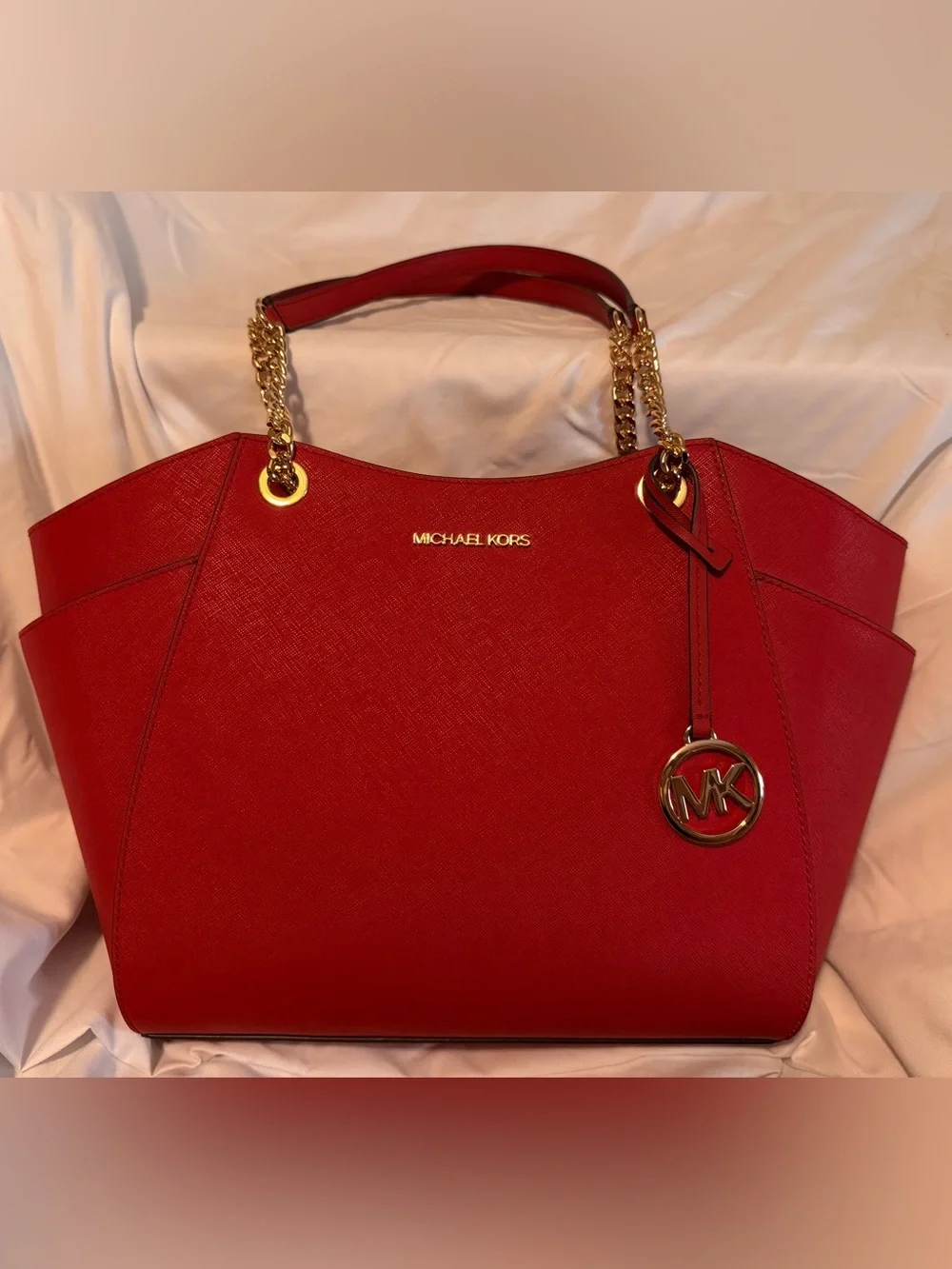 Michael Kors Red Saffiano Tote with Matching MK Wrist Wallet